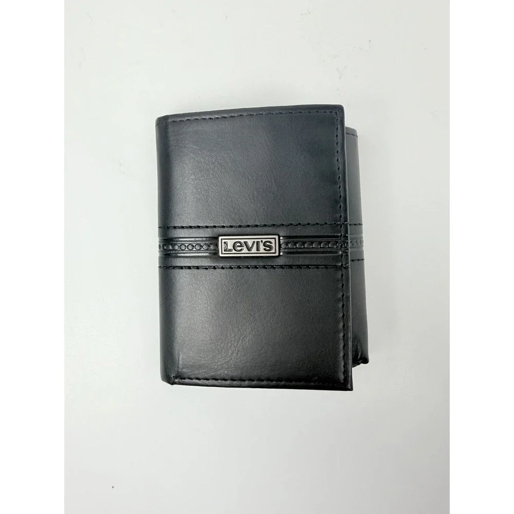 Levi's‎ RFID Blocking Trifold Wallet Black Coated Leather 31LP110071 ID Window